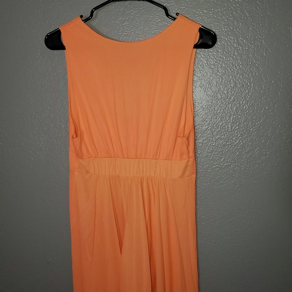 VINTAGE 60/ 70's Maxi Dress Sz 6 V neck sleeveless Tangerine color - Picture 4 of 12